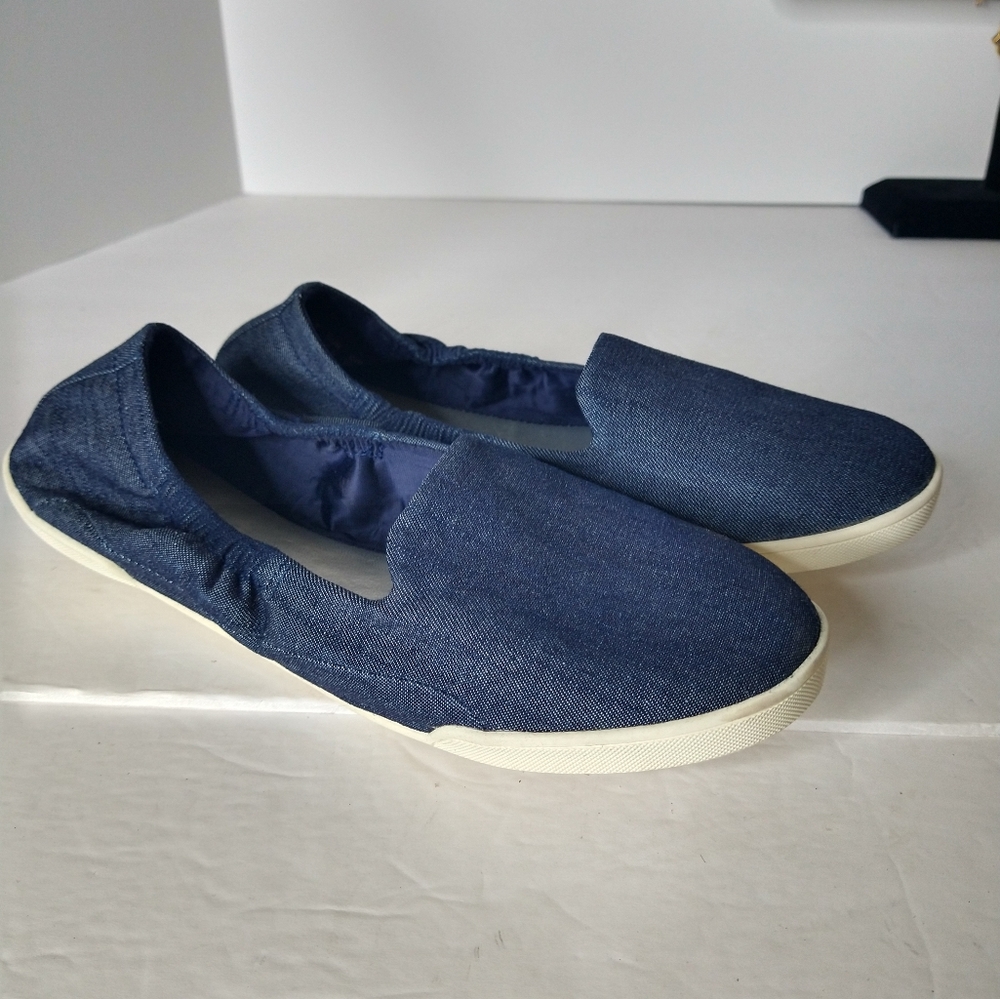 Women's Slip-On Casual Flats in Navy Blue Denim 5.5